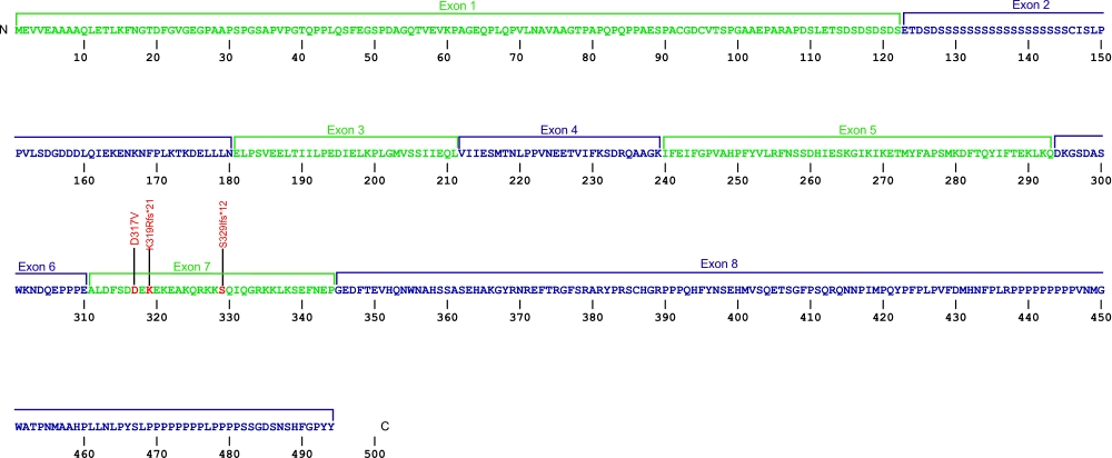 494 amino acid sequence for the NAF1 protein with the 8 exons